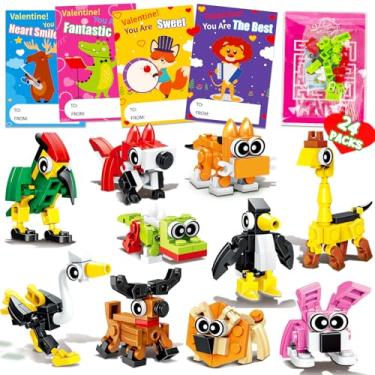 Imagem de Basytodio Animal Building Block Valentines Day Cards for Kids School Classroom Girls Boys Valentine Exchange Card for Toddler Valentine’s Day Gifts Bulk Valentine Party Favors Goody Bag Stuffers