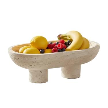 Imagem de GEOONA Tigela de frutas travertino natural, bandeja de pedra oval multifuncional com duas pernas elevadas, organizador decorativo para frutas, joias, chaves na cozinha, sala de estar, entrada