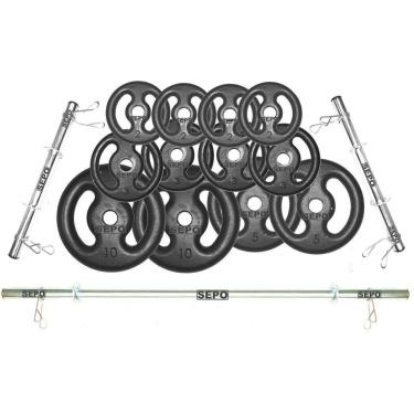 Imagem de Kit Anilhas Ferro 50kg + 2 Barras 40cm + 1 Barra 120cm-Unissex