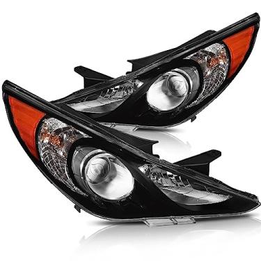 Imagem de LBRST Conjunto de farol com projetor para Hyundai Sonata 2011-2014 alojamento preto refletor âmbar lente transparente motorista e farol lateral do passageiro (não serve para modelos híbridos)