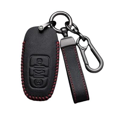 Imagem de Capa de couro genuíno para chave, compatível com audi a4l q8 q3 q2l a5 a8l a6l q5l q7 tt a3, acessórios de capa de carro(A- Black)