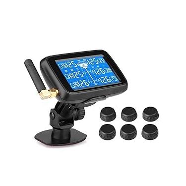 Imagem de B-Qtech Sistema de monitoramento de pressão de pneu RV para trailer, caminhonete de viagem, motorhome (0~215PSI) com 6 sensores, TPMS alimentado por energia solar 5 modos de alarme, pressão do pneu