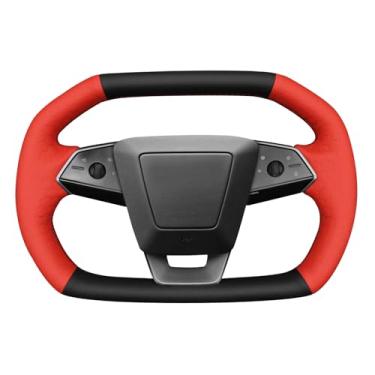 Imagem de MEWANT Capa de volante adequada para Tesla Cybertruck 2023 2024 2025 Acessórios de couro de microfibra para volante