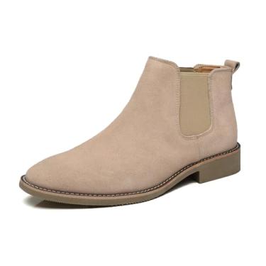 Imagem de Chelsea Botas masculinas casuais confortáveis sem cadarço, botas masculinas de camurça, Chelsea, botas masculinas de bico fino, botas sociais de couro PU, Pele bege, 42 BR