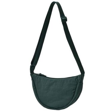 Imagem de Bolsa transversal de nylon crescente feminina leve pequena bolsa Hobo com 2 pacotes internos bolsa de bolinhos casual, U - verde escuro, Bolsa transversal casual