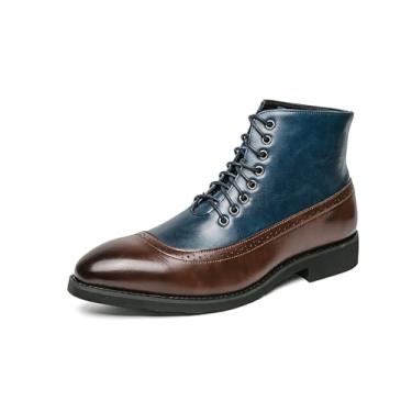 Imagem de Bota masculina de cano médio, casual, confortável, com cadarços, sapatos Oxford masculinos, Azul escuro, 37
