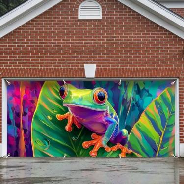 Imagem de Decoração de faixa de porta de garagem, grande decoração de capa de páscoa interna externa para casa, pano de fundo de festa de férias à prova d'água com coelhinho da Páscoa para varanda, quintal