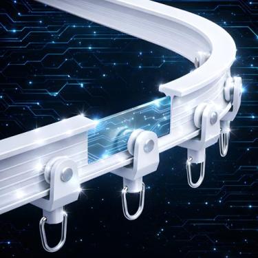 Imagem de AJAZZ Suporte de teto flexível para cortina de teto, haste curvada, trilho de cortina deslizante, divisor de quarto, haste de cortina de chuveiro, trilho de cortina de parede (branco, pacote de