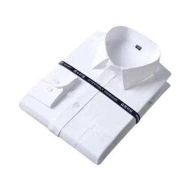 Imagem de Camisa Social Masculina De Manga Longa Antirrugas Branca Com Bolso Par