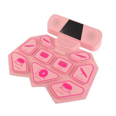 Imagem de Walmeck Conjunto de Bateria Eletrônica Com Alto-falante Duplo, Rolo de Mão Ultra Grosso, 9 Almofadas, Bt Midi, 8 Estilos Bateria, 6 Ritmos, 10 Músicas Demonstração, Kit Prática (Rosa)