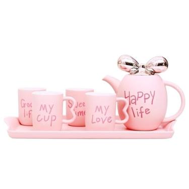 Imagem de Conjunto de chá criativo de cerâmica com coração para servir bebidas, sala de estar, xícara de café, resistente ao calor, conjunto de xícaras domésticas, jarra de água (rosa)
