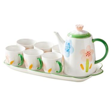 Imagem de Conjunto de utensílios domésticos de cerâmica para bebidas, conjunto de chá criativo, chaleira fria, conjunto de 8 peças, bule de chá, conjunto de chávenas de chá, jarra de água