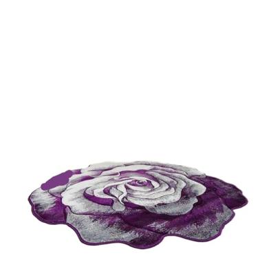Imagem de Tapete de flanela em forma de rosa, tapete redondo para sala de estar, mesa de café, sofá, almofada resistente a manchas, tapete antiderrapante para decoração de casa (roxo, 80 cm 81.3 cm)