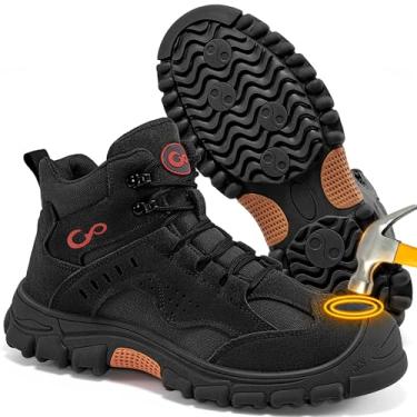 Imagem de Ablanczoom Botas de trabalho masculinas com bico de aço – Botas de trabalho de segurança masculinas de construção industrial, antiderrapante, confortável, respirável, durável, Preto, 45