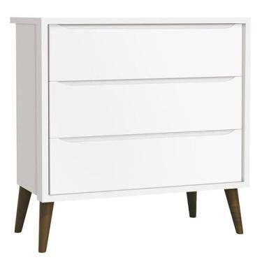 Imagem de Cômoda Gaveteiro Infantil Theo Branco Acetinado com Pés Amadeirado - R