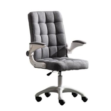 Imagem de KEG801302 Cadeira de escritório, cadeira de escritório em casa com apoios de braços ajustáveis, tecido macio e confortável, cadeira de estudo, assento giratório médio, cadeira de jogos (cinza)