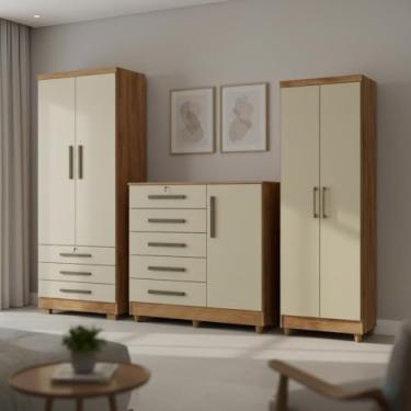 Imagem de Quarto com Cômoda, Guarda-roupa e Armário Multiuso