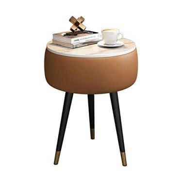 Imagem de Mesa lateral redonda, mesa de canto para sofá, mesa de sofá, mesa de cabeceira para decoração de casa para pequenos espaços na sala de estar, quarto e varanda, com moldura de madeira maciça e pernas