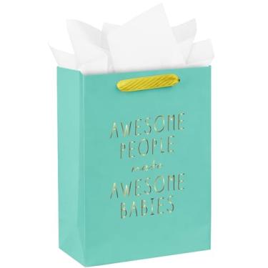Imagem de WRAPAHOLIC Saco grande de presente engraçado para chá de bebê de 33 cm com papel de seda - Pessoas incríveis fazem sacolas de papel com design incrível de bebês perfeitos para chá de bebê