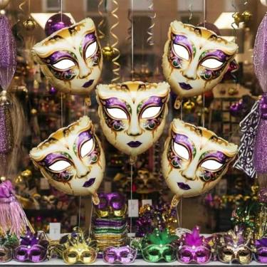 Imagem de Balões de carnaval grande máscara balão de alumínio para lindas decorações engraçadas de festa de terça-feira de carnaval suprimentos de festa de baile de máscaras de Nova Orleans