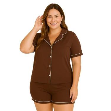 Imagem de Pijama Americano Curto Gola Botão PLUS SIZE 50 52 54 56 -c11 BRENDA PL
