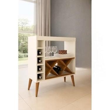 Imagem de Aparador para Adega Bebidas - Madeira, Design Retrô com Pés Palito Ideal para Sala e Bar Brasileiro (Off White/Nature)
