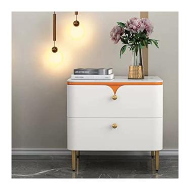Imagem de Mesa de cabeceira moderna pequena de madeira com 2 gavetas para móveis de quarto, mesa de cama lateral com 2 gavetas (branca) prática (L50xP40xH51cm)