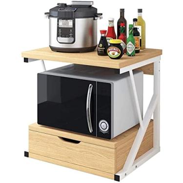 Imagem de U5GAAALPPQ9 Suporte de madeira multifuncional embaixo da prateleira para forno de microondas, suporte duplo para cozinha, mesa e gaveta, perfeito para organizador de balcão de cozinha