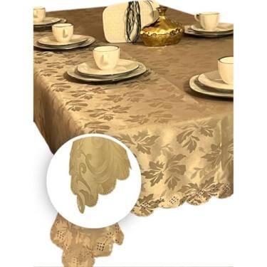 Imagem de Toalhas de mesa decorativas com estampado Jacquard - Disponíveis em modelos para 4/6/8/10/12/14 pessoas, adequadas tanto para uso doméstico como para eventos. (2,50 METROS (8 LUGARES),DOURADO)