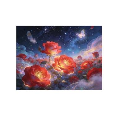 Imagem de Impressões em tela de arte de parede de surrealismo - rosa vermelha - pintura de decoração de paisagem - imagens para sala de estar 90 x 117 cm 35 x 46 polegadas sem moldura