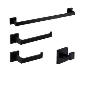 Imagem de Toalheiro de aço inoxidável 304 preto para escova de vaso sanitário, suporte de papel, dispensador de sabonete, gancho de barra de toalha, ferragens de banheiro, kit de 4 peças de 60 cm