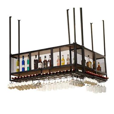 Imagem de Suporte de copo de vinho S barras industriais de cozinha arte de ferro pendurado de cabeça para baixo suporte de copo de vinho restaurantes cozinhas prateleira de armazenamento de taças 100 x 30 x 52