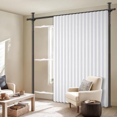 Imagem de AJAZZ Cortinas blackout 100%, brancas, L 250 x C 213 cm, 1 painel + hastes de cortina sem perfuração (H) 103-120 × (L) 89-254 cm, divisória de quarto para cortina de quarto/escritório