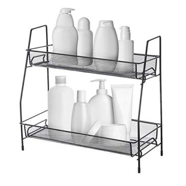 Imagem de Prateleira de Balcão 2 Camadas Organizador Estante Temperos Cozinha Armazenamento Ferro Desmontável Banheiro Pequeno Cesto Maquiagem Frutas Petiscos com Grande Capacidade Altura Alta Grade Uniforme -