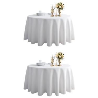 Imagem de Toalha de mesa redonda TWINPRET de 300 cm, toalha de mesa branca de poliéster lavável à prova d'água – capa de mesa circular resistente a manchas e óleo para jantar em ambientes internos e externos