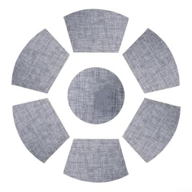 Imagem de Conjunto de 7 peças de cunha de PVC e jogo americano redondo, tapetes de mesa de jantar antiderrapantes resistentes ao calor para cozinha, restaurante, escritório, fácil de limpar e armazenar, cinza