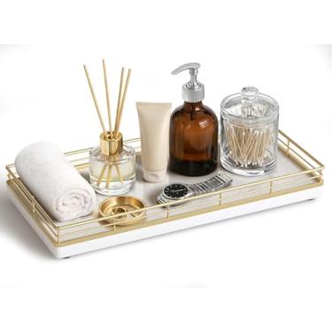 Imagem de Bandeja de banheiro – Bandeja de madeira decorativa de carvalho de 30,5 cm x 15,2 cm para vaso sanitário e organizador de pia bandeja de madeira para bancada de banheiro, armazenamento de sabonete