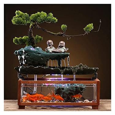 Imagem de Água Circulante Criativa Pequeno Tanque de Peixes Lucky Feng Shui Jóias Objeto Sala de Estar Escritório Mesa Abertura Presente Fontes de Mesa Fonte de Mesa (Cor: J) (F)
