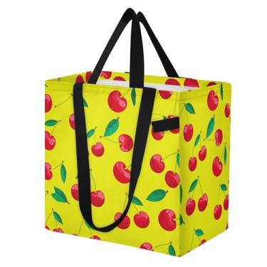 Imagem de SEHANY Sacola de compras reutilizável de cereja fofa com alças reforçadas, bolsa de compras de lona dobrável à prova d'água de grande capacidade para viagem, cozinha, praia