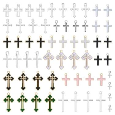 Imagem de YETOOME 60 pingentes de cruz para fabricação de joias, pingente de crucifixo de liga de esmalte e prata antiga para pulseiras, colares, brincos, chaveiros, artesanato (15 estilos)