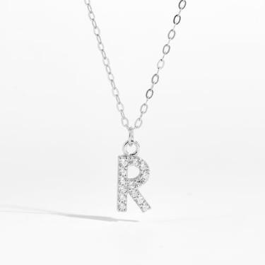 Imagem de 1 colar de diamante completo banhado a prata com letras A-Z para mulheres, joia fina, presente para mamãe, 41+6cm, Cobre, Sem Pedra Preciosa