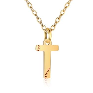 Imagem de RUOOUY Colar feminino com inicial de softball, banhado a ouro 18K, pingente de letra A-Z, joias de softball, acessórios esportivos, presente de Natal para namorada, filha, Aço inoxidável, Sem Pedra