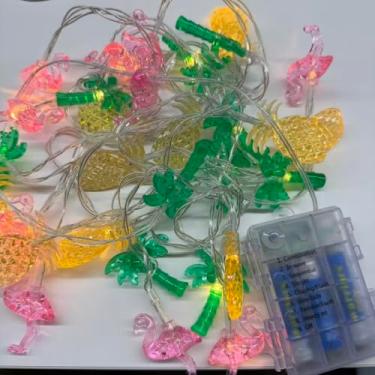 Imagem de Cordão de luzes havaianas de praia tropical de 50 LEDs de 6,5 m com 8 modos e temporizador, flamingo, abacaxi, palmeira, fada, luzes cintilantes, operadas a bateria com controle remoto para decorações