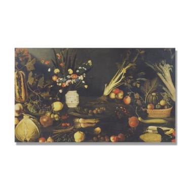 Imagem de NHLDZYH Decoração para cozinha - quadro vintage de ainda vida com frutas - réplica de óleo em tela - estilo campestre e aconchegante. C55. 60 x 102 cm. Apenas tela