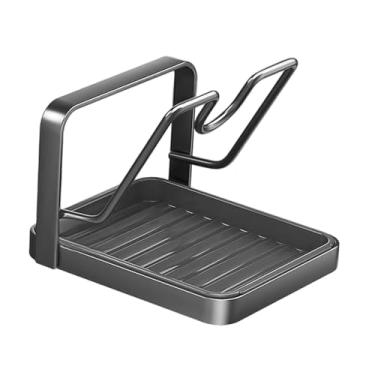 Imagem de FytStycale Suporte para Tampas de Panelas com Descanso para Colher, Economiza Espaço, com Bandeja, Suporte para Tábua de Corte de Tampas de Panelas, Auxiliar de, Cinza 1 Nível, Tamanho real