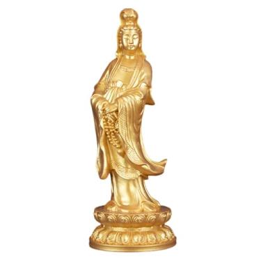 Imagem de IEUDNS Estátua de Guan Yin, Ornamento Decorativo Chinês, Presente, Escultura Tradicional de Buda Feminino para Estante, Lareira, Escrivaninha, Armário, Ouro