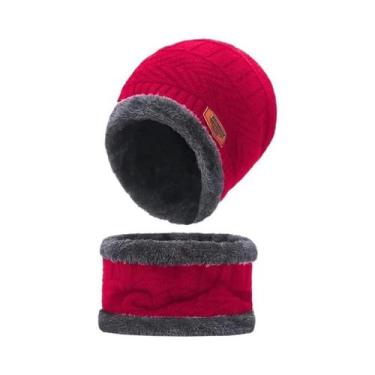 Imagem de Gorro De Inverno Masculino Com Forro De Fleece, Cachecol De Lã Grosso,