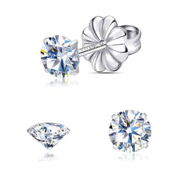 Imagem de Brincos de moissanite, brincos de titânio hipoalergênicos em ouro branco 18 quilates corte redondo cor D VVS1 Claridade Criada em Laboratório Moissanite Joia para mulheres e homens, 0,6CT-3,0CT