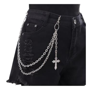 Imagem de Corrente de calça em camadas para homens e mulheres, corrente punk para calças, corrente de cinto para jeans, corrente de jeans cruzada para homens e mulheres, acessórios de joias corporais, Medium