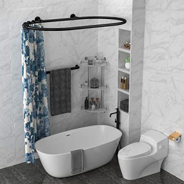 Imagem de Sikaiqi Haste de cortina de chuveiro oval de liga de alumínio, haste de banheiro em forma quadrada para banheiras sem pé (preto: G 139,7 cm, L 63,5 cm)